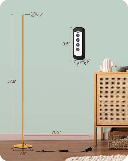 EDISHINE 57.5" Minimalist Dimmable LED Corner Floor Lamp with Remote, 3000K Warm White Light (Gold)-HFLCB3A-B2B