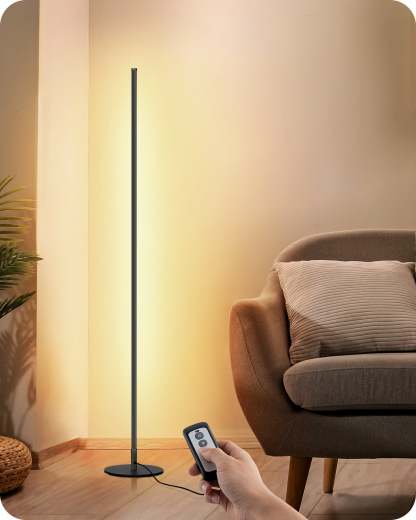 EDISHINE 57.5" Minimalist Dimmable LED Corner Floor Lamp with Remote, 3000K Warm White Light (Black)-HFLCB3B-B2B
