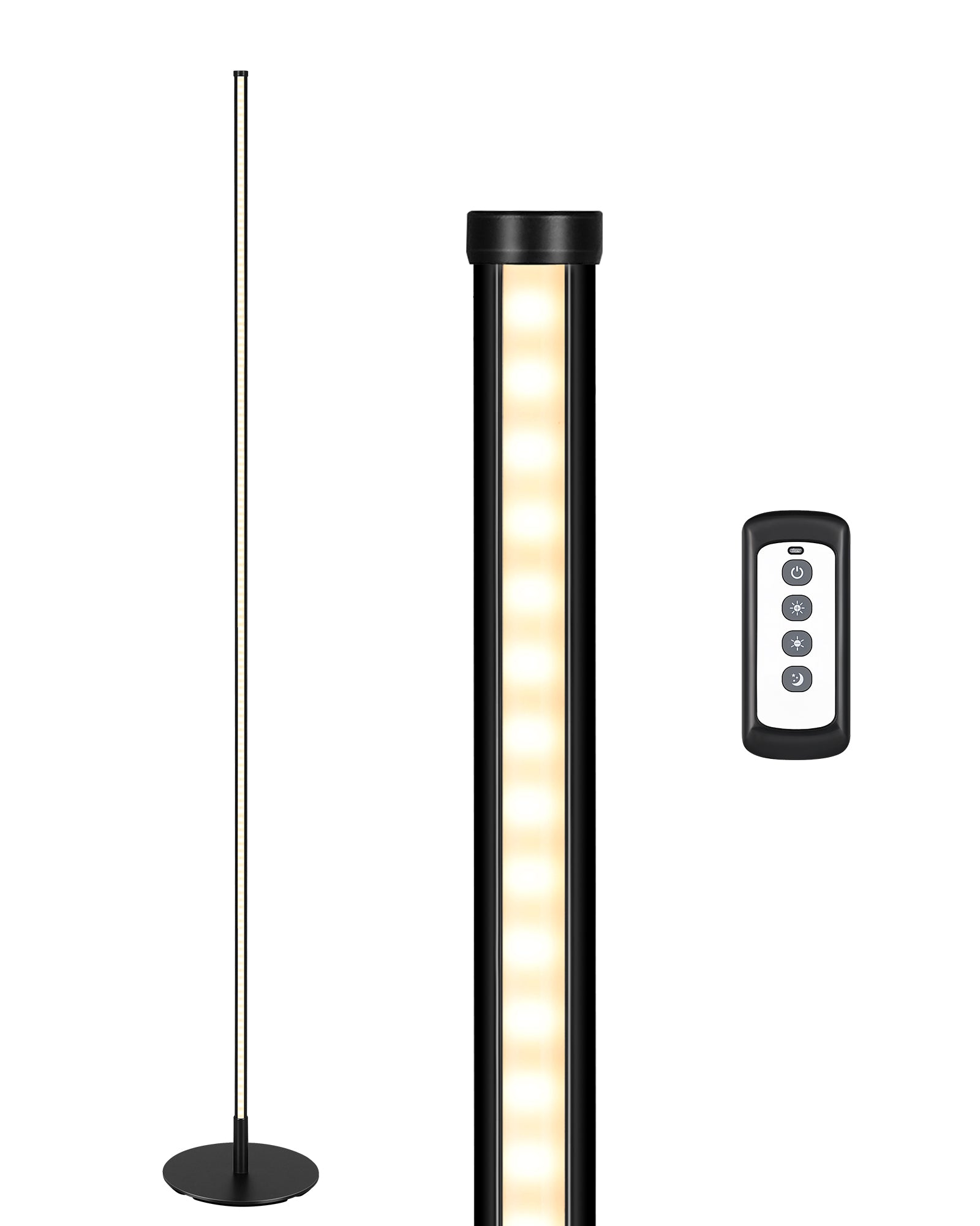 EDISHINE 57.5" Minimalist Dimmable LED Corner Floor Lamp with Remote, 3000K Warm White Light (Black)-HFLCB3B-B2B