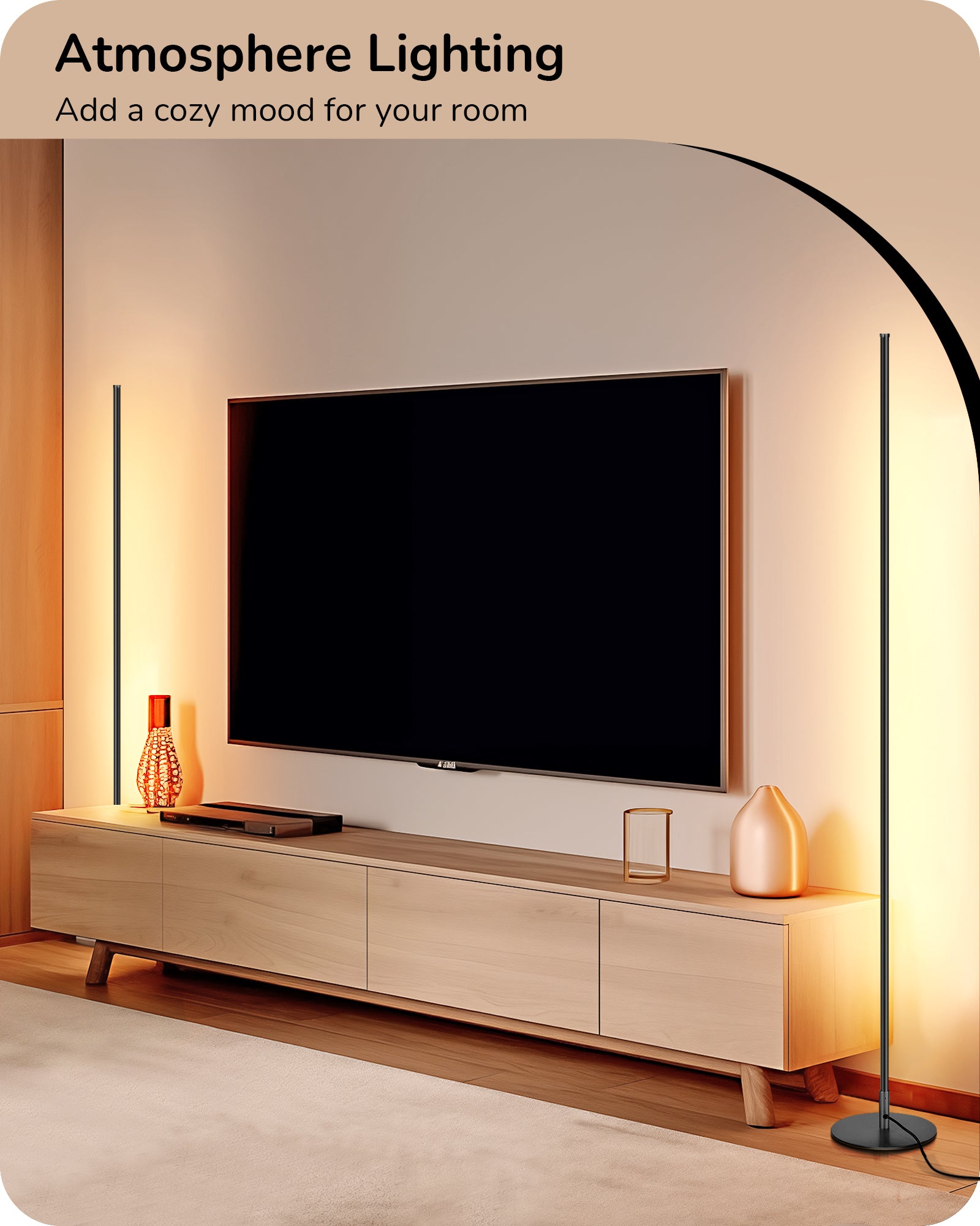 EDISHINE 57.5" Minimalist Dimmable LED Corner Floor Lamp with Remote, 3000K Warm White Light (Black)-HFLCB3B-B2B