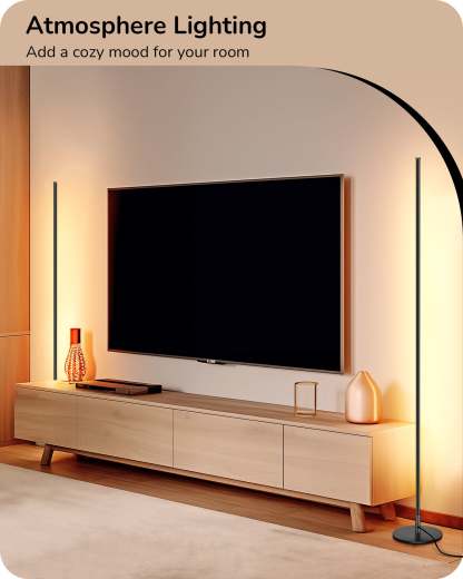 EDISHINE 57.5" Minimalist Dimmable LED Corner Floor Lamp with Remote, 3000K Warm White Light (Black)-HFLCB3B-B2B