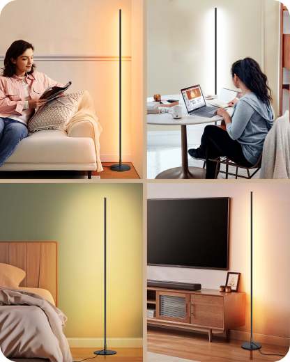 EDISHINE 57.5" Minimalist Dimmable LED Corner Floor Lamp with Remote, 3000K Warm White Light (Black)-HFLCB3B-B2B