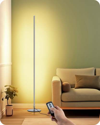 EDISHINE 57.5" Minimalist Dimmable LED Corner Floor Lamp with Remote, 3000K Warm White Light (Silver)-F1HFLCB3C