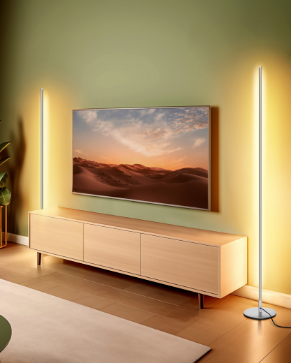 EDISHINE 2 Pack 57.5" Minimalist Dimmable LED Corner Floor Lamp with Remote, 3000K Warm White Light (Silver)-ZHFLCB3C2