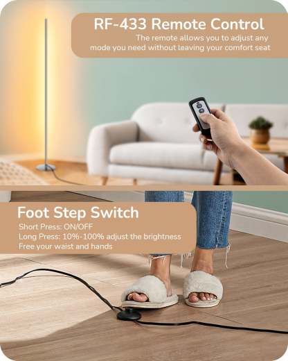 EDISHINE 57.5" Minimalist Dimmable LED Corner Floor Lamp with Remote, 3000K Warm White Light (Silver)-F1HFLCB3C
