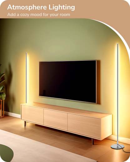 EDISHINE 57.5" Minimalist Dimmable LED Corner Floor Lamp with Remote, 3000K Warm White Light (Silver)-F1HFLCB3C