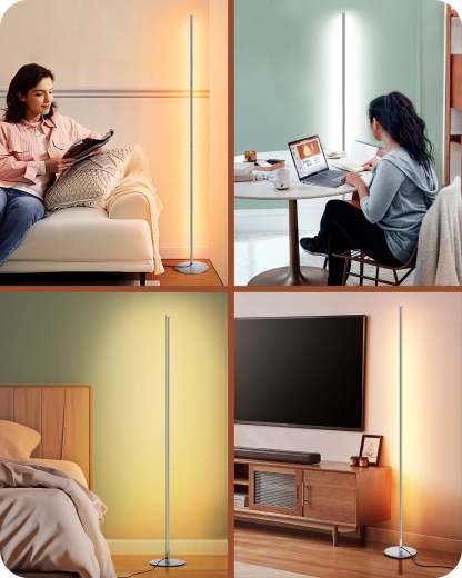 EDISHINE 57.5" Minimalist Dimmable LED Corner Floor Lamp with Remote, 3000K Warm White Light (Silver)-F1HFLCB3C