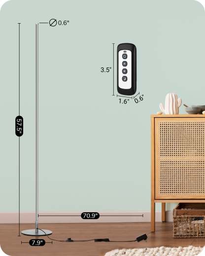 EDISHINE 57.5" Minimalist Dimmable LED Corner Floor Lamp with Remote, 3000K Warm White Light (Silver)-F1HFLCB3C