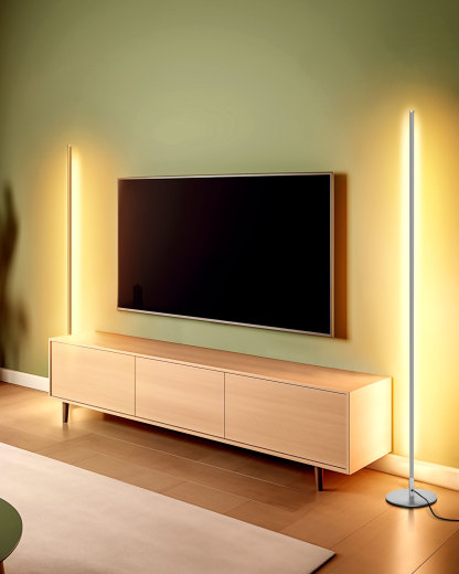 EDISHINE 2 Pack 57.5" Minimalist Dimmable LED Corner Floor Lamp with Remote, 3000K Warm White Light (Silver)-ZHFLCB3C2