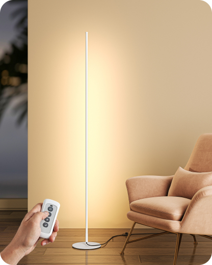 EDISHINE 57.5" Dimmable LED Corner Floor Lamp with Remote, White-HFLCB3D
