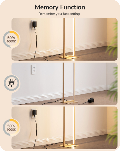 EDISHINE 55" Modern Minimalist LED Floor Lamp, Gold-HFLCD1A