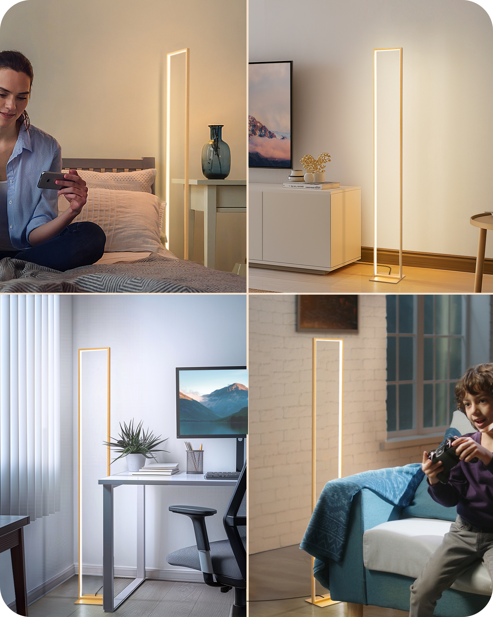 EDISHINE 55" Modern Minimalist LED Floor Lamp, Gold-HFLCD1A