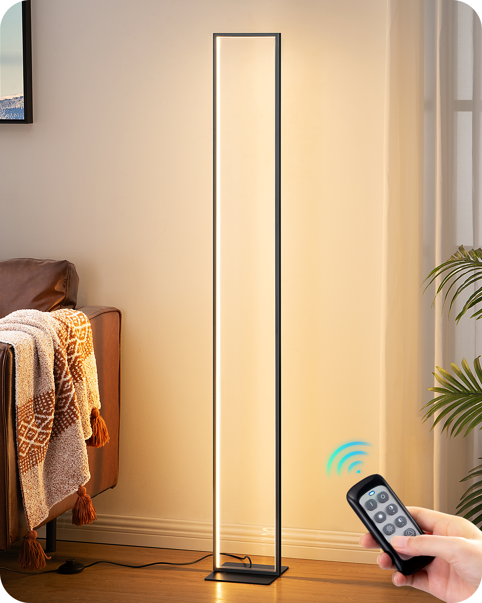 EDISHINE 55" Modern Minimalist LED Floor Lamp, Black-HFLCD1B