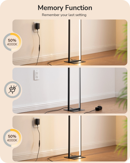 EDISHINE 55" Modern Minimalist LED Floor Lamp, Black-HFLCD1B