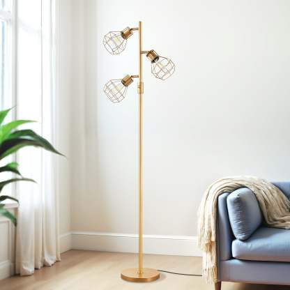 EDISHINE 64.8" Dimmable Tree Floor Lamp,3 Bulbs Included, Gold-HFLDA1A
