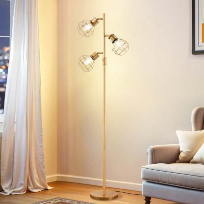 EDISHINE 64.8" Dimmable Tree Floor Lamp,3 Bulbs Included, Gold-HFLDA1A