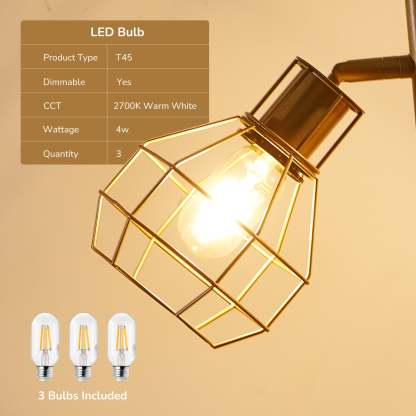 EDISHINE 64.8" Dimmable Tree Floor Lamp,3 Bulbs Included, Gold-HFLDA1A