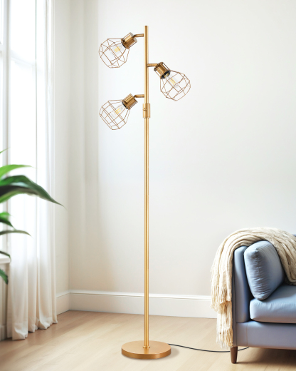 EDISHINE 64.8" Dimmable Tree Floor Lamp,3 Bulbs Included, Gold-HFLDA1A