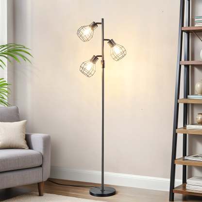EDISHINE 64.8" Dimmable Tree Floor Lamp,3 Bulbs Included, Black-HFLDA1B