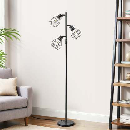 EDISHINE 64.8" Dimmable Tree Floor Lamp,3 Bulbs Included, Black-HFLDA1B