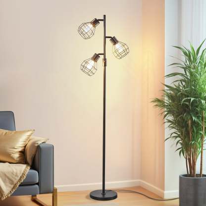 EDISHINE 64.8" Dimmable Tree Floor Lamp,3 Bulbs Included, Black-HFLDA1B