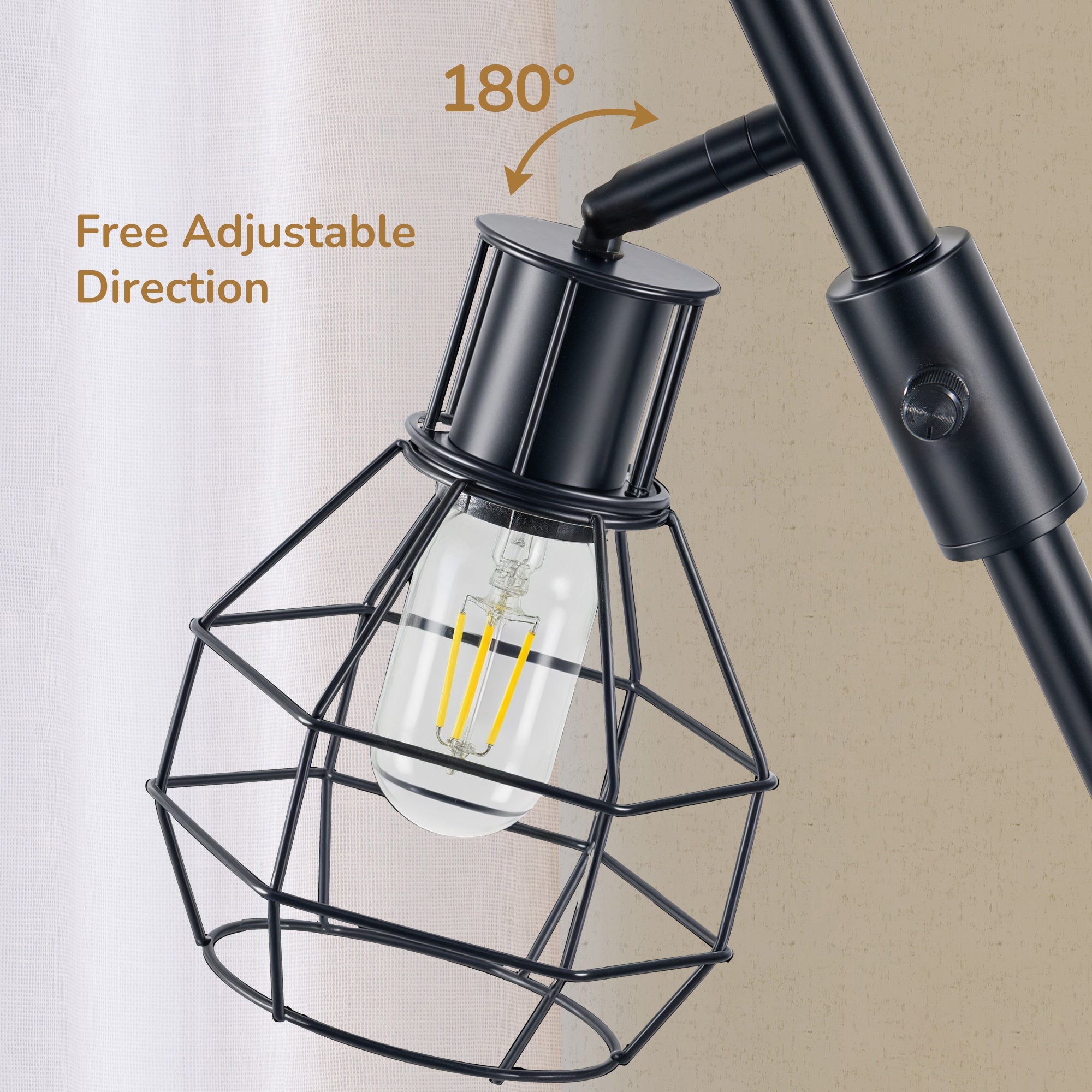 EDISHINE 64.8" Dimmable Tree Floor Lamp,3 Bulbs Included, Black-HFLDA1B