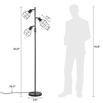 EDISHINE 64.8" Dimmable Tree Floor Lamp,3 Bulbs Included, Black-HFLDA1B