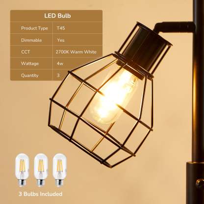 EDISHINE 64.8" Dimmable Tree Floor Lamp,3 Bulbs Included, Black-HFLDA1B