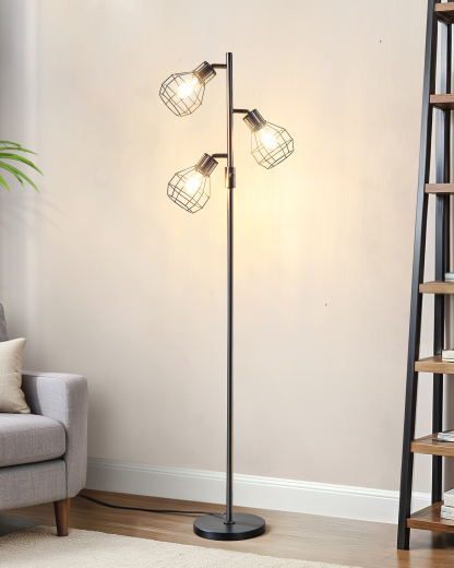 EDISHINE 64.8" Dimmable Tree Floor Lamp,3 Bulbs Included, Black-HFLDA1B