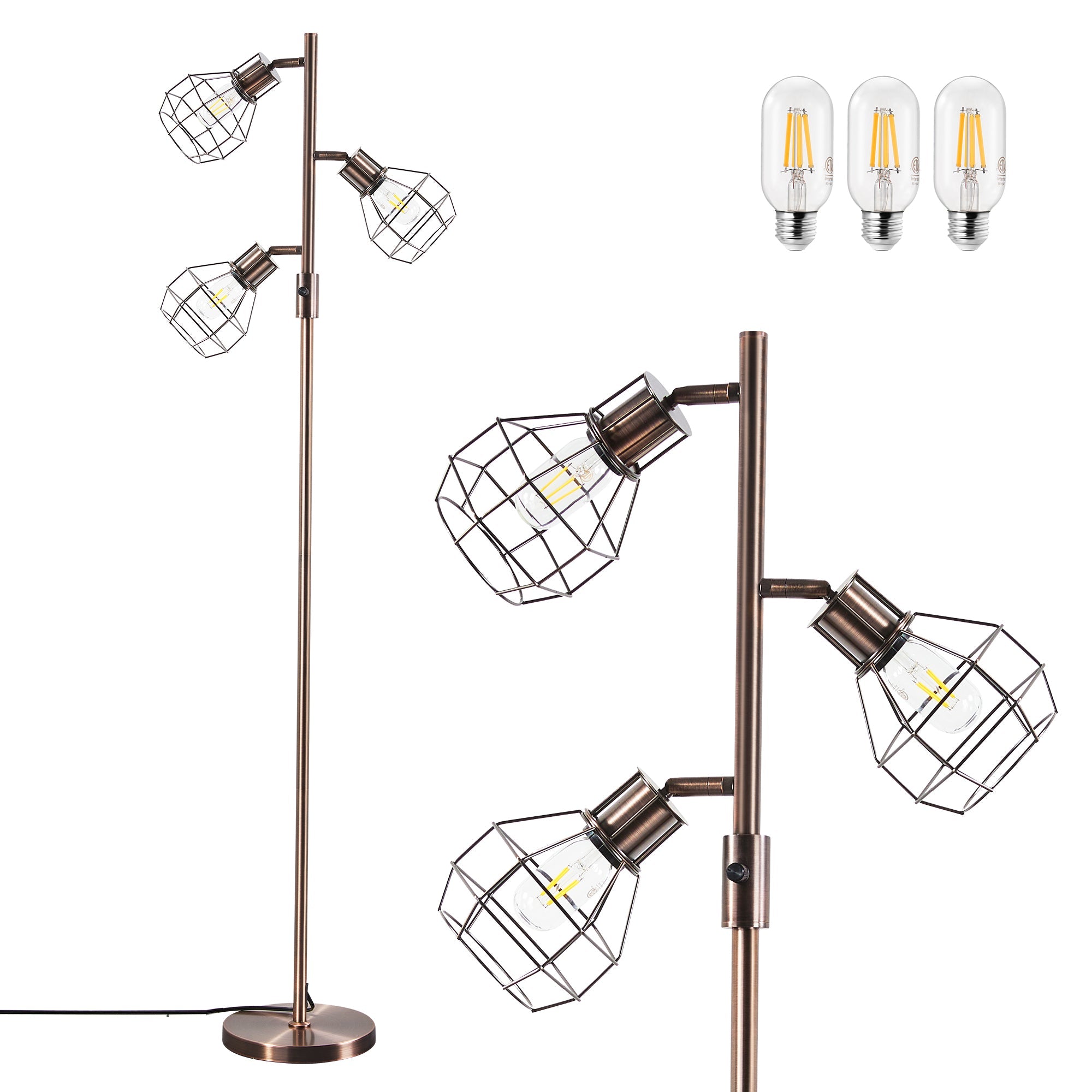 EDISHINE 64.8" Dimmable Tree Floor Lamp,3 Bulbs Included, Bronze-HFLDA1C