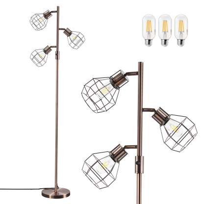 EDISHINE 64.8" Dimmable Tree Floor Lamp,3 Bulbs Included, Bronze-HFLDA1C