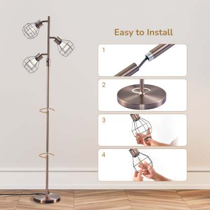 EDISHINE 64.8" Dimmable Tree Floor Lamp,3 Bulbs Included, Bronze-HFLDA1C