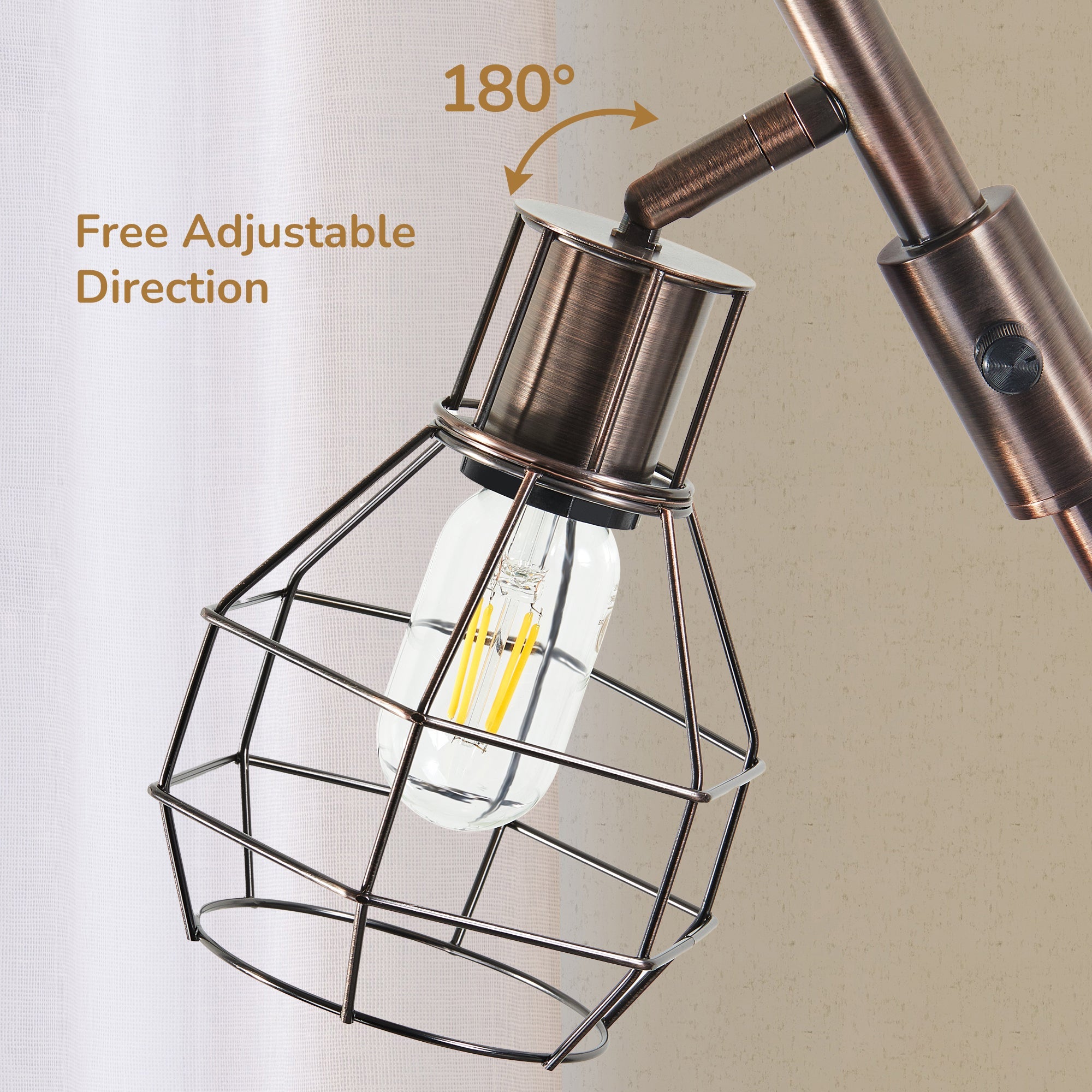 EDISHINE 64.8" Dimmable Tree Floor Lamp,3 Bulbs Included, Bronze-HFLDA1C