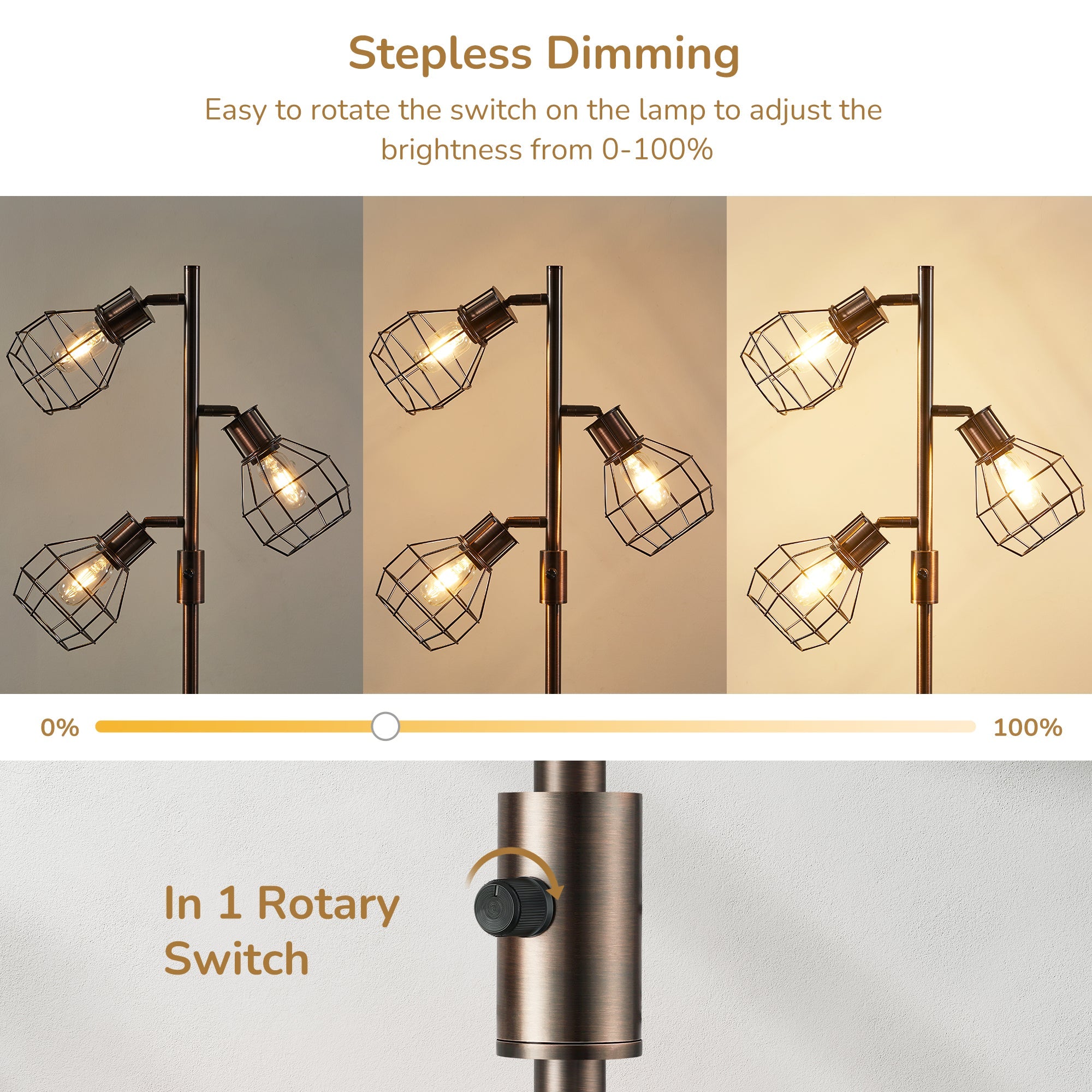 EDISHINE 64.8" Dimmable Tree Floor Lamp,3 Bulbs Included, Bronze-HFLDA1C