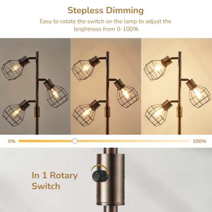 EDISHINE 64.8" Dimmable Tree Floor Lamp,3 Bulbs Included, Bronze-HFLDA1C