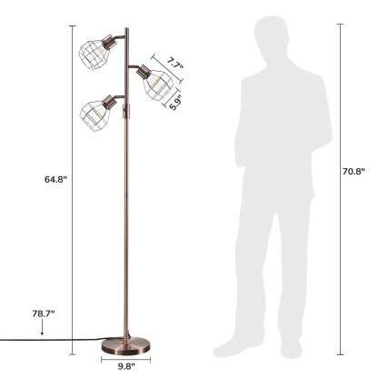 EDISHINE 64.8" Dimmable Tree Floor Lamp,3 Bulbs Included, Bronze-HFLDA1C