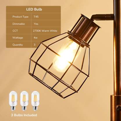 EDISHINE 64.8" Dimmable Tree Floor Lamp,3 Bulbs Included, Bronze-HFLDA1C