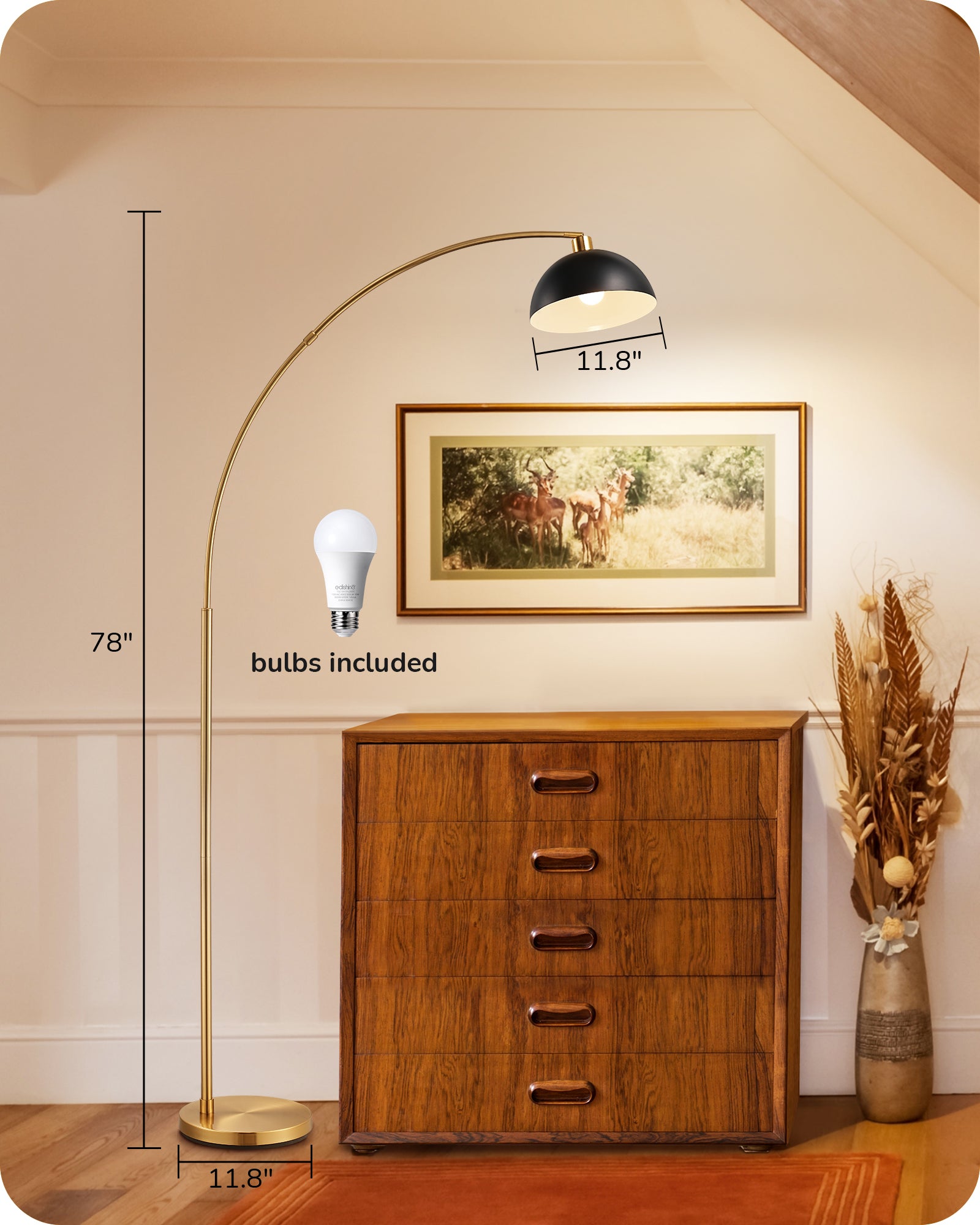 EDISHINE 78.3" Modern Floor Lamp with Rotatable LampHead, Gold/Black-HFLDB1A