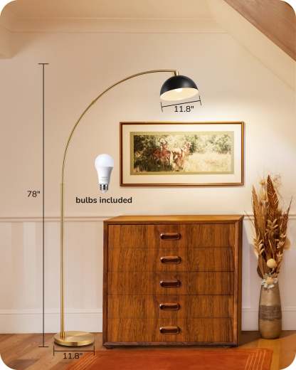 EDISHINE 78.3" Modern Floor Lamp with Rotatable LampHead, Gold/Black-HFLDB1A
