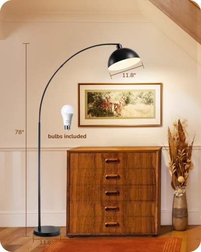 EDISHINE Modern Arc Floor Lamp with Rotatable Lamp Head, Black-HFLDB1B