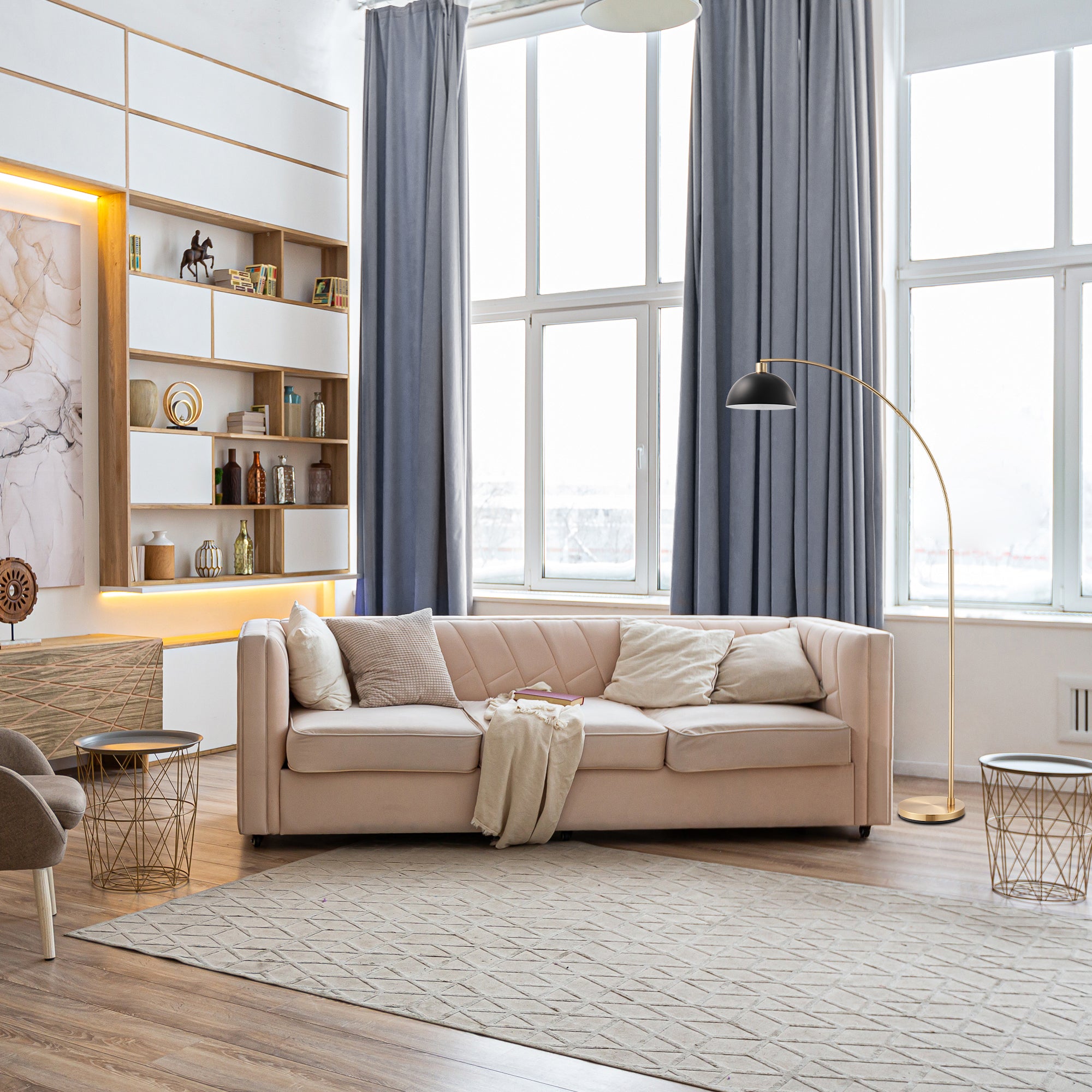 EDISHINE 78.4" Gold Arched Floor Lamp-HFLDB5A