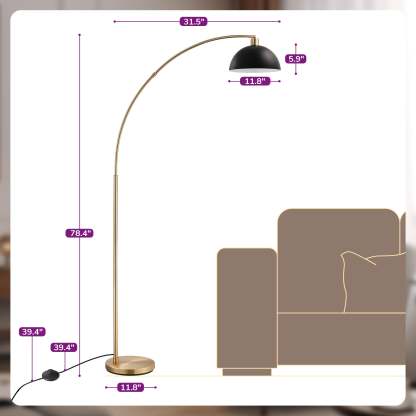 EDISHINE 78.4" Gold Arched Floor Lamp-HFLDB5A
