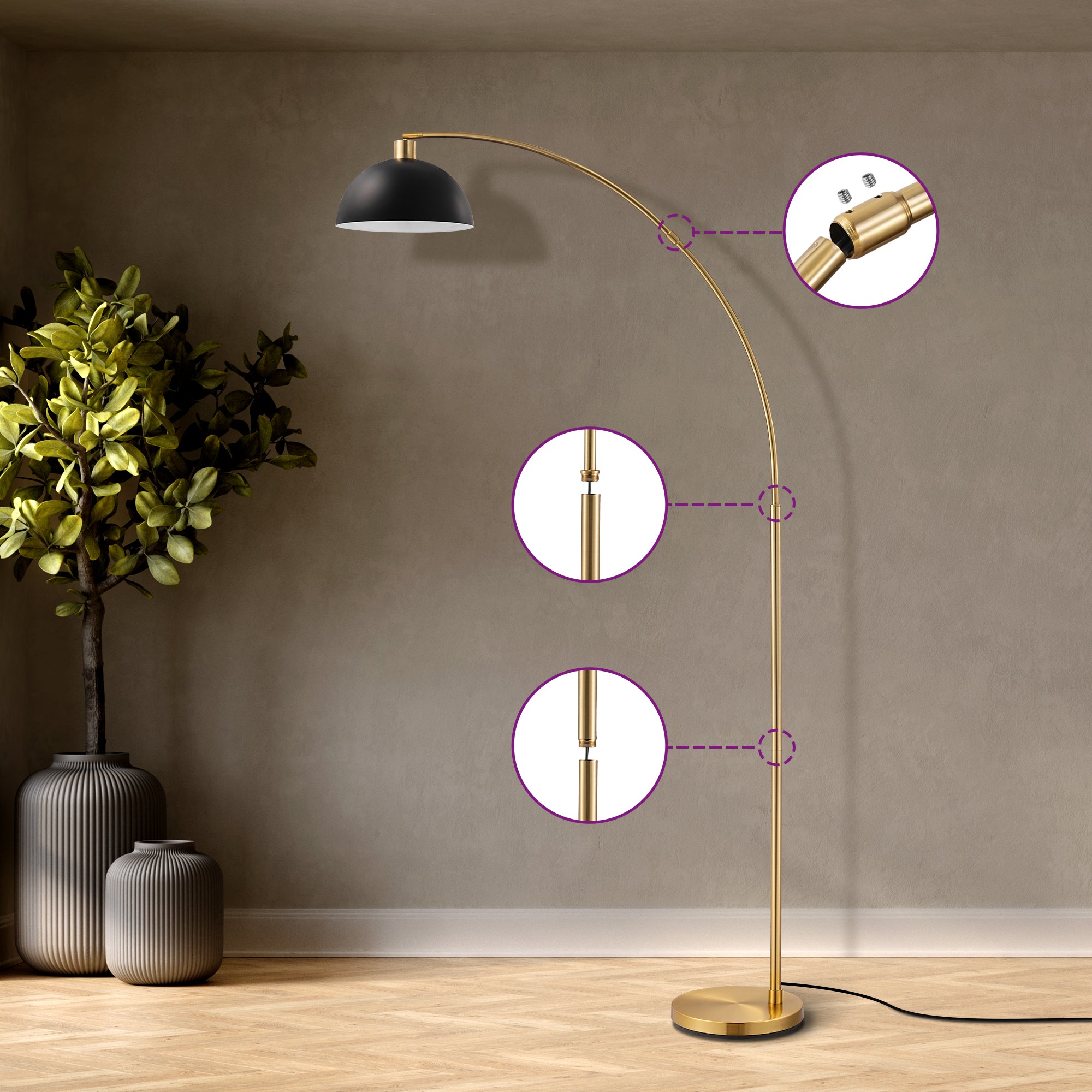 EDISHINE 78.4" Gold Arched Floor Lamp-HFLDB5A