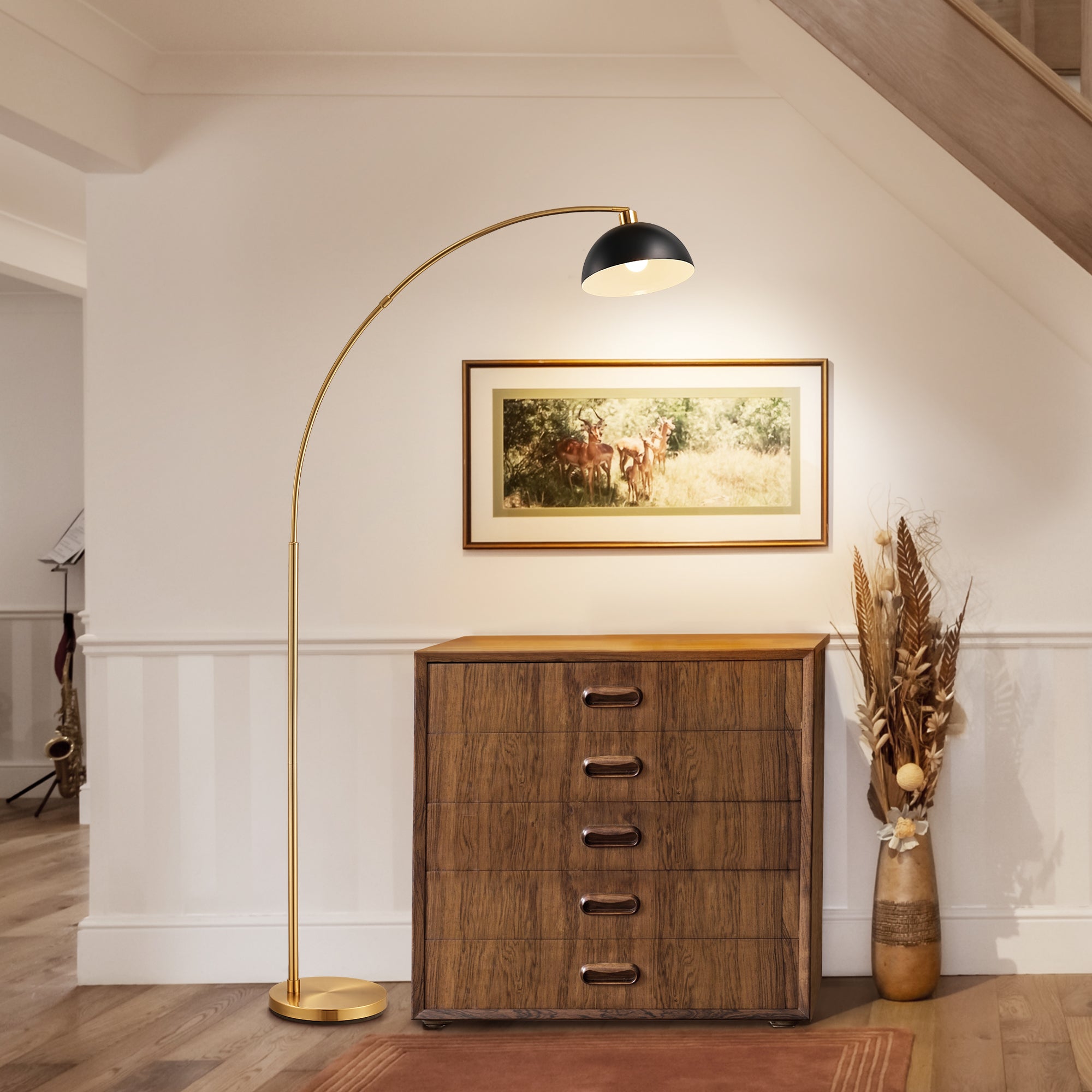 EDISHINE 78.4" Gold Arched Floor Lamp-HFLDB5A