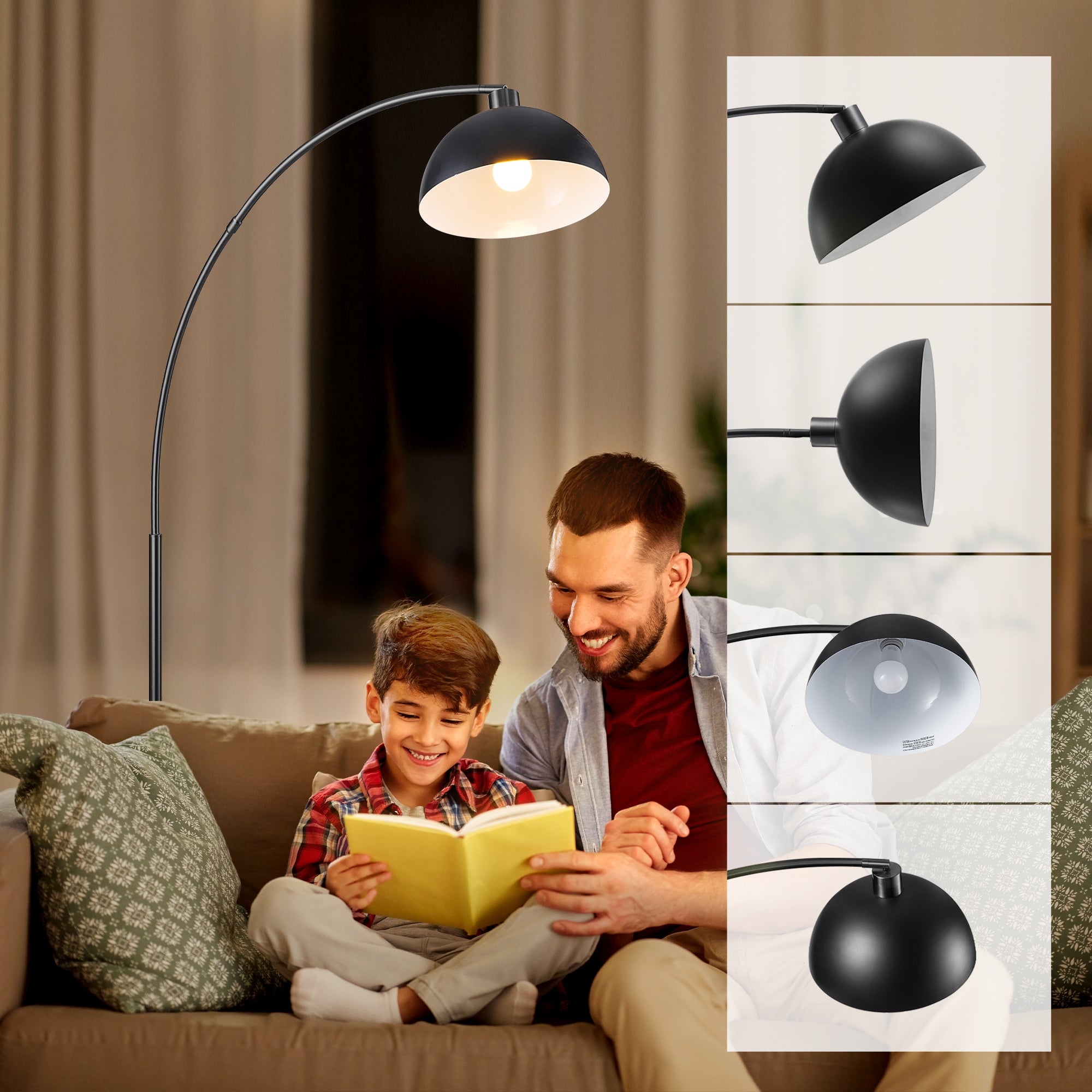 缺货下架EDISHINE 78.4" Black Arched Floor Lamp-HFLDB5B