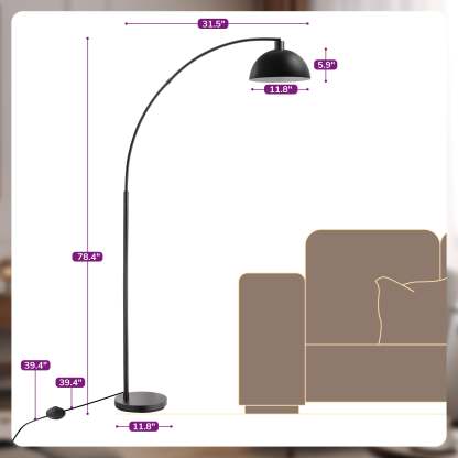 缺货下架EDISHINE 78.4" Black Arched Floor Lamp-HFLDB5B