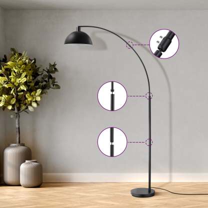 缺货下架EDISHINE 78.4" Black Arched Floor Lamp-HFLDB5B