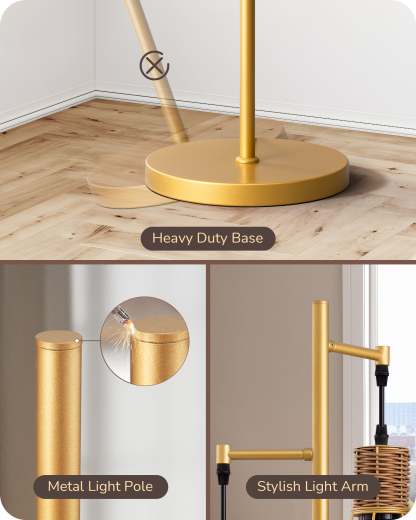 EDISHINE Dimmable Farmhouse Floor Lamp with 3 LED Edison Bulbs, Gold-HFLDC1A