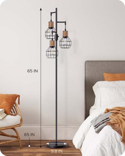 EDISHINE Dimmable Farmhouse Floor Lamp with 3 LED Edison Bulbs, Black-F1HFLDC1B