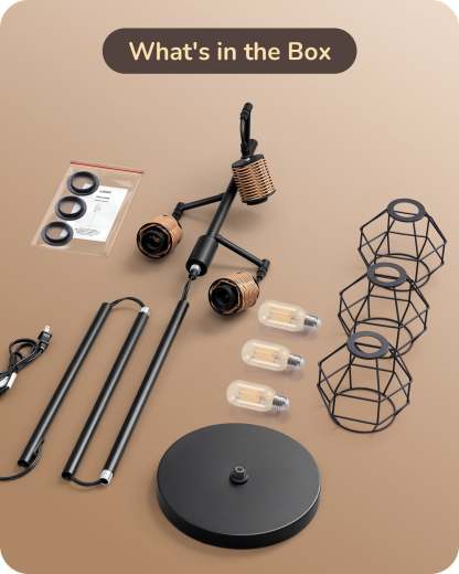 EDISHINE Dimmable Farmhouse Floor Lamp with 3 LED Edison Bulbs, Black-F1HFLDC1B